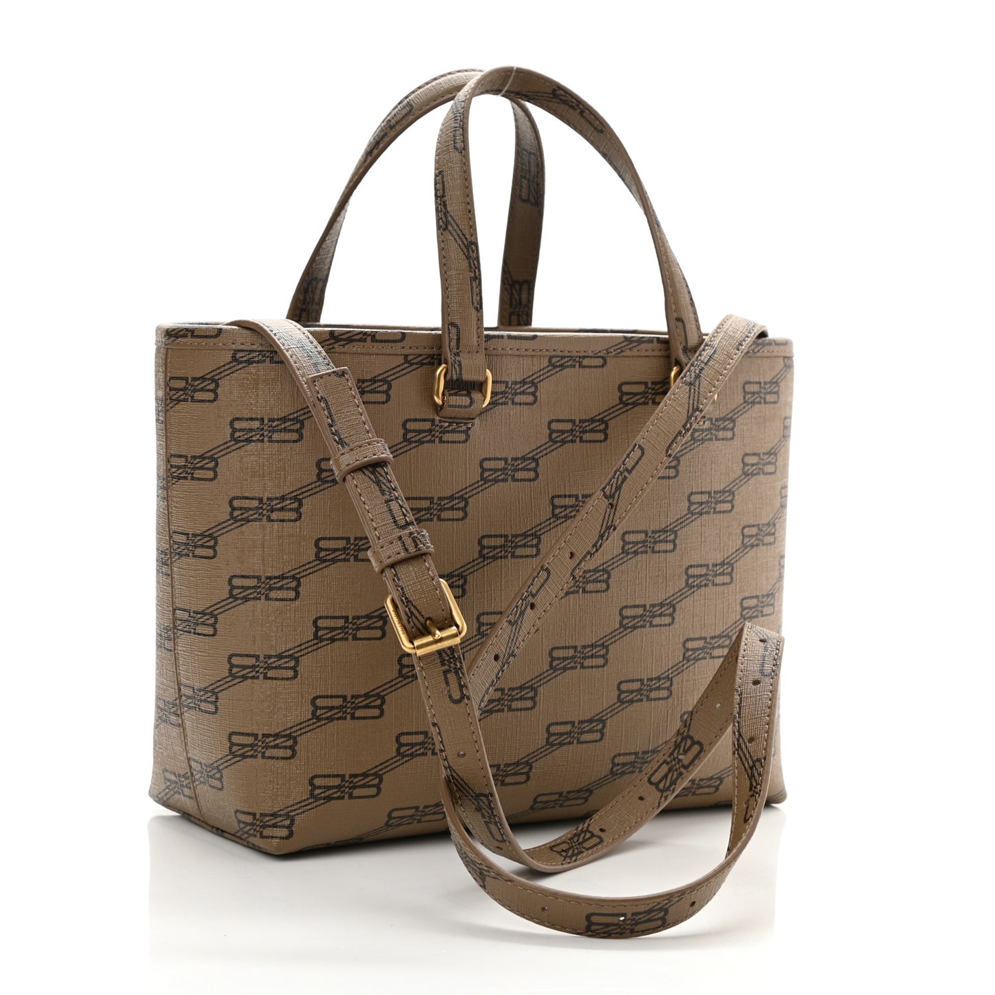 Coated Canvas BB Monogram Small Signature East West Shopper Bag Beige Brown
