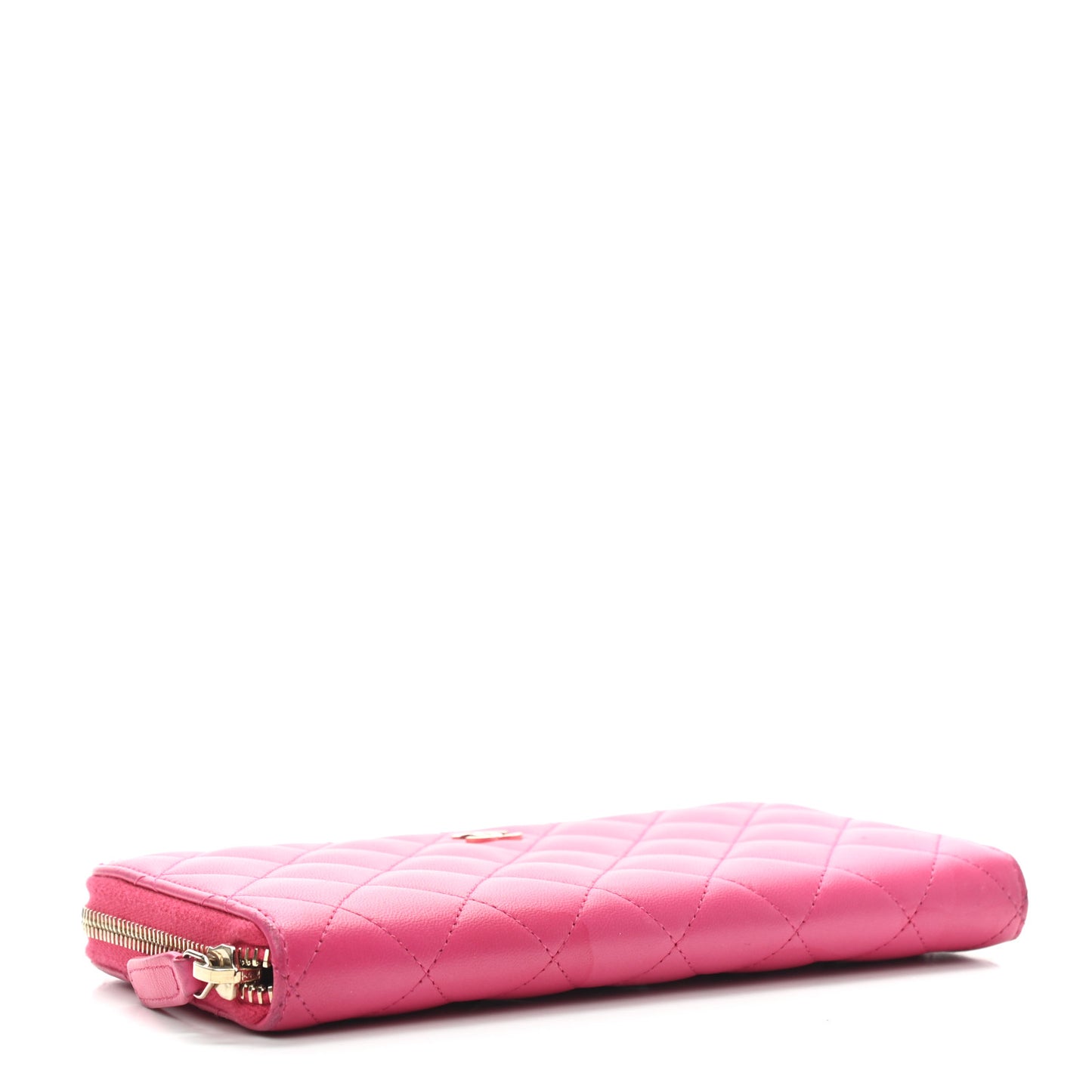 Lambskin Quilted Large Gusset Zip Around Wallet Pink