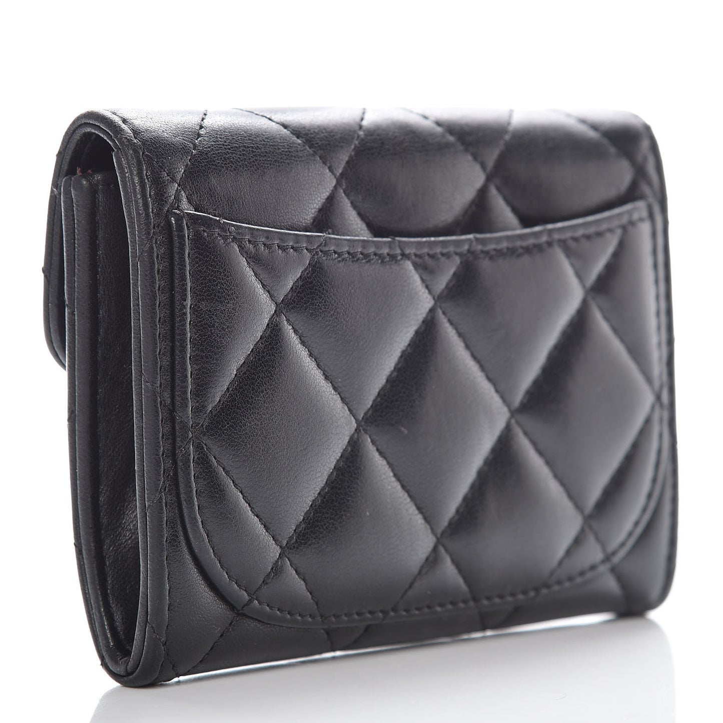 Lambskin Quilted Flap Card Holder Wallet Black