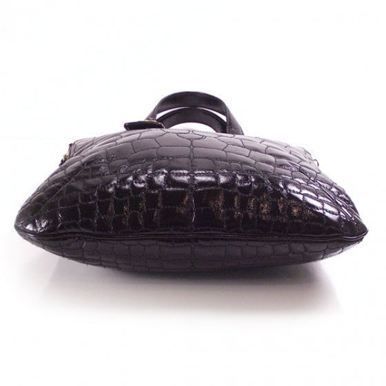 Saint Laurent Patent Crocodile Embossed Tribute Tote Black 5 of 10