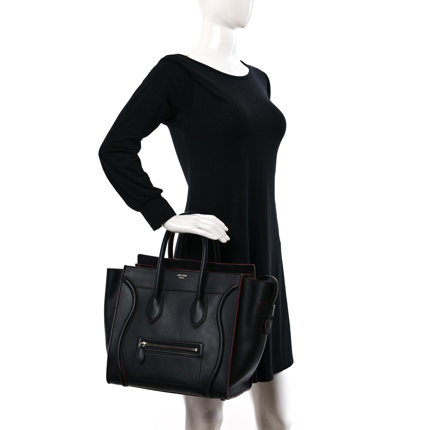 Smooth Calfskin Mini Luggage Black Pink Trim