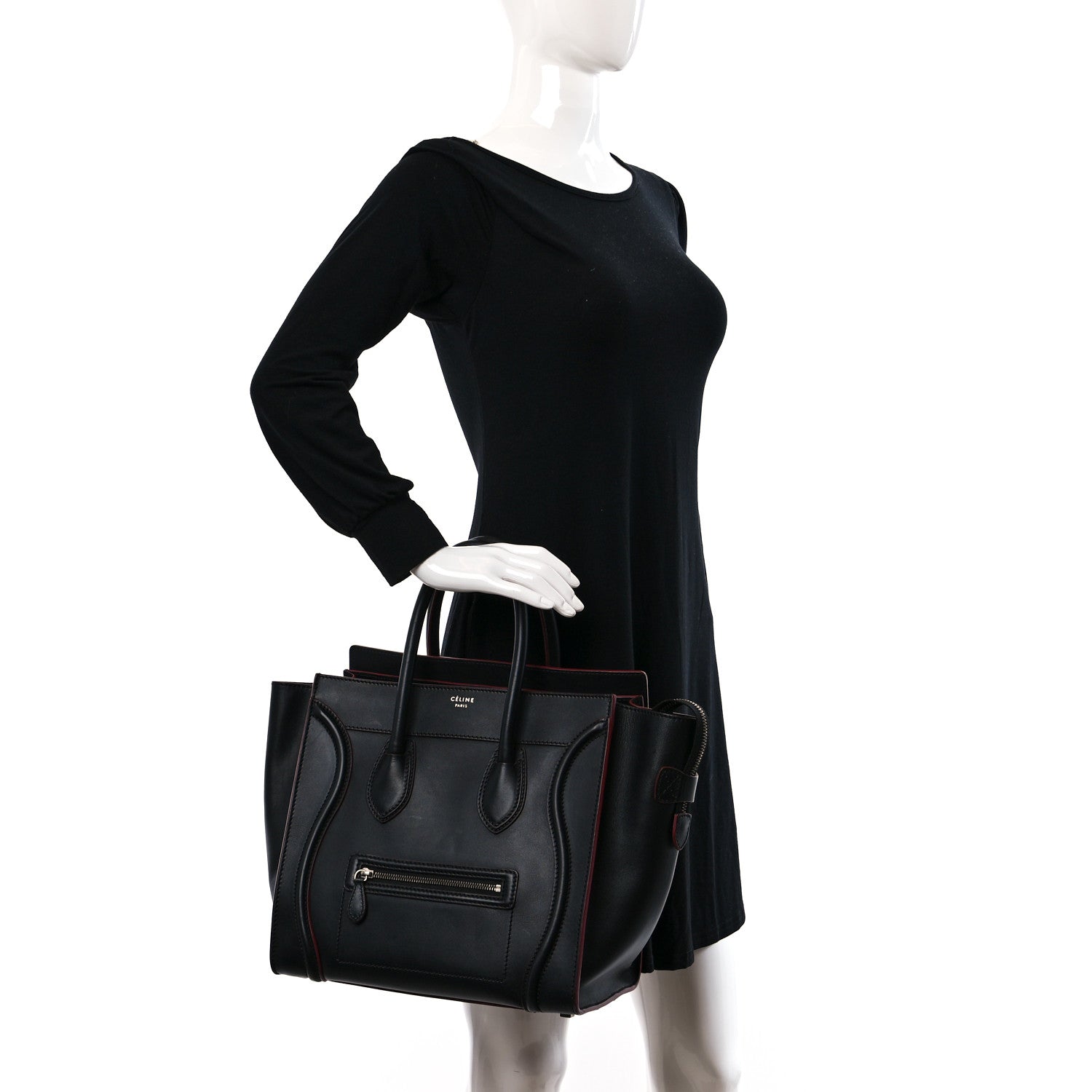 Celine Smooth Calfskin Mini Luggage Black Pink Trim 2 of 8