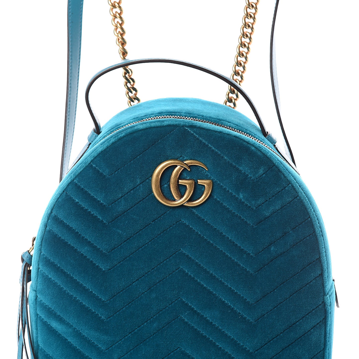 Velvet Matelasse GG Marmont Dome Backpack Pavone Cyan