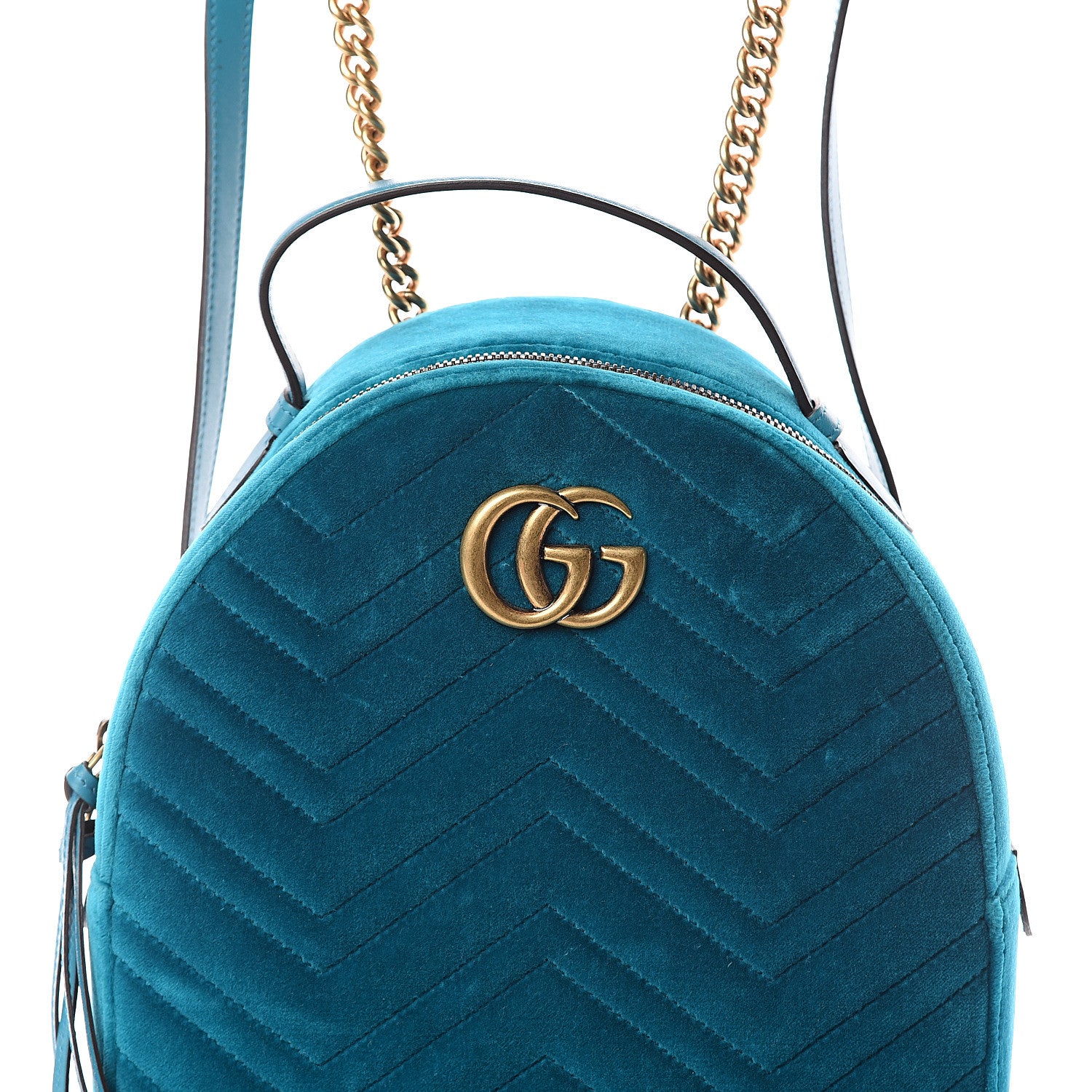 Gucci Velvet Matelasse GG Marmont Dome Backpack Pavone Cyan 6 of 8