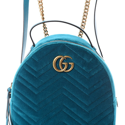 Gucci Velvet Matelasse GG Marmont Dome Backpack Pavone Cyan 6 of 8