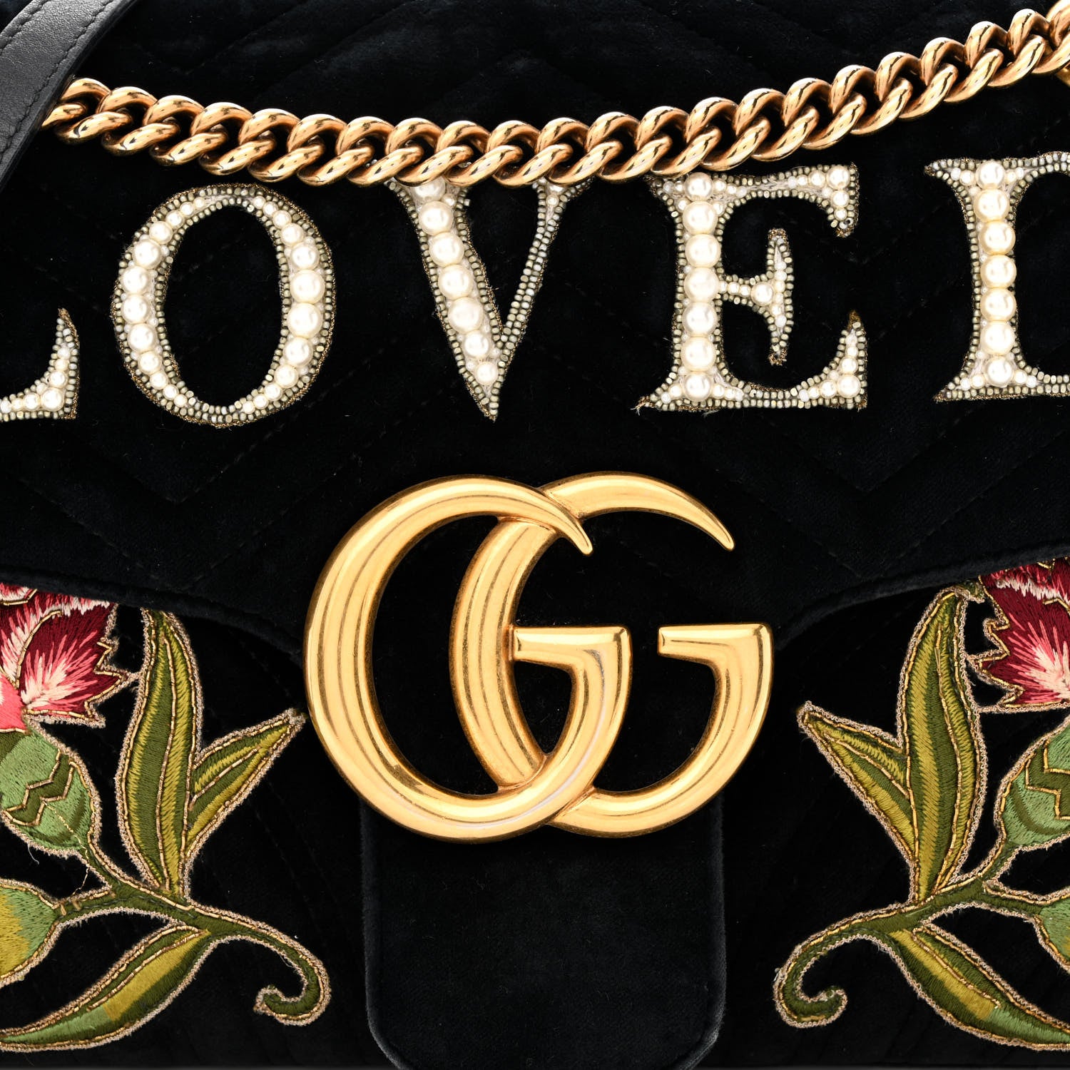 Gucci Velvet Matelasse Loved Embroidered Medium GG Marmont Shoulder Bag Black 11 of 18