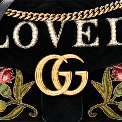 Gucci Velvet Matelasse Loved Embroidered Medium GG Marmont Shoulder Bag Black 11 of 18