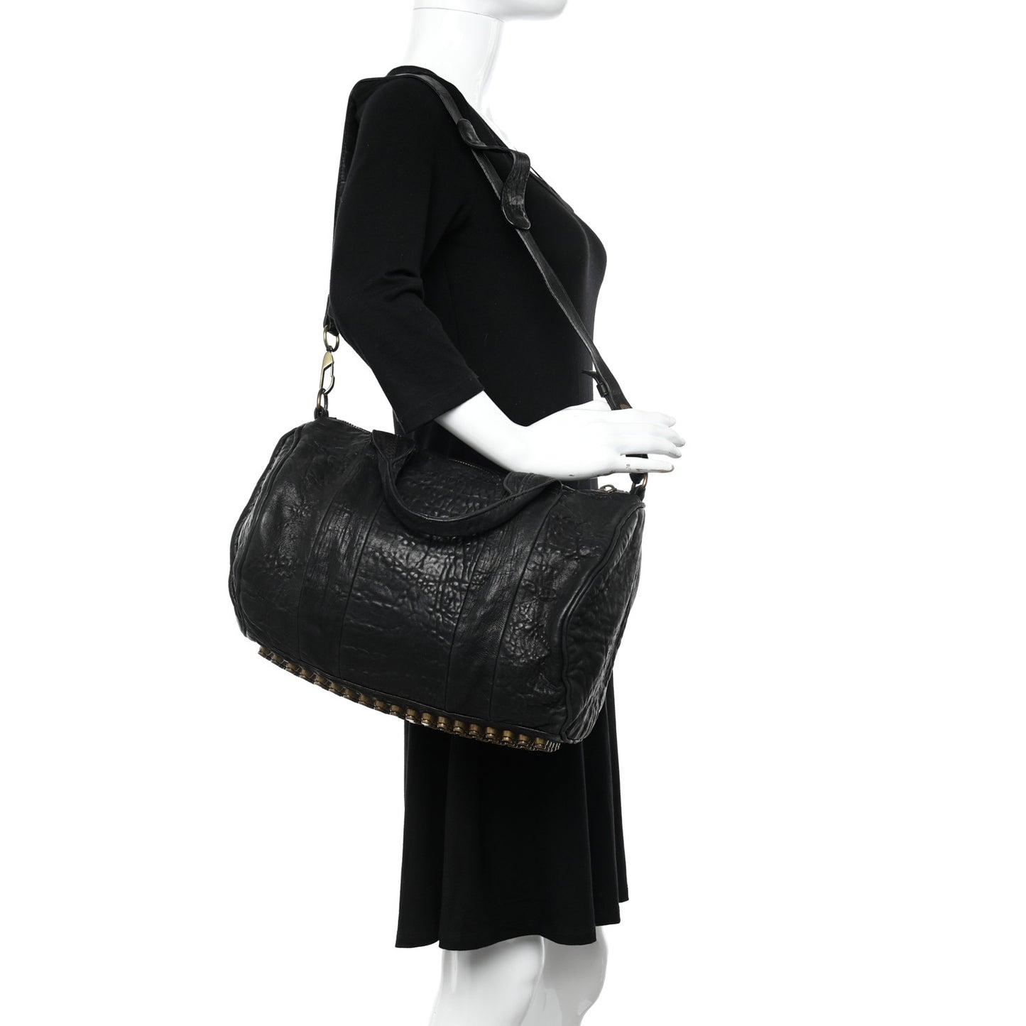 Pebbled Lambskin Rockie Black Antique Brass Hardware