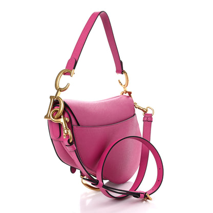 Christian Dior Grained Calfskin Saddle Bag With Strap Fuchsia 3 of 10