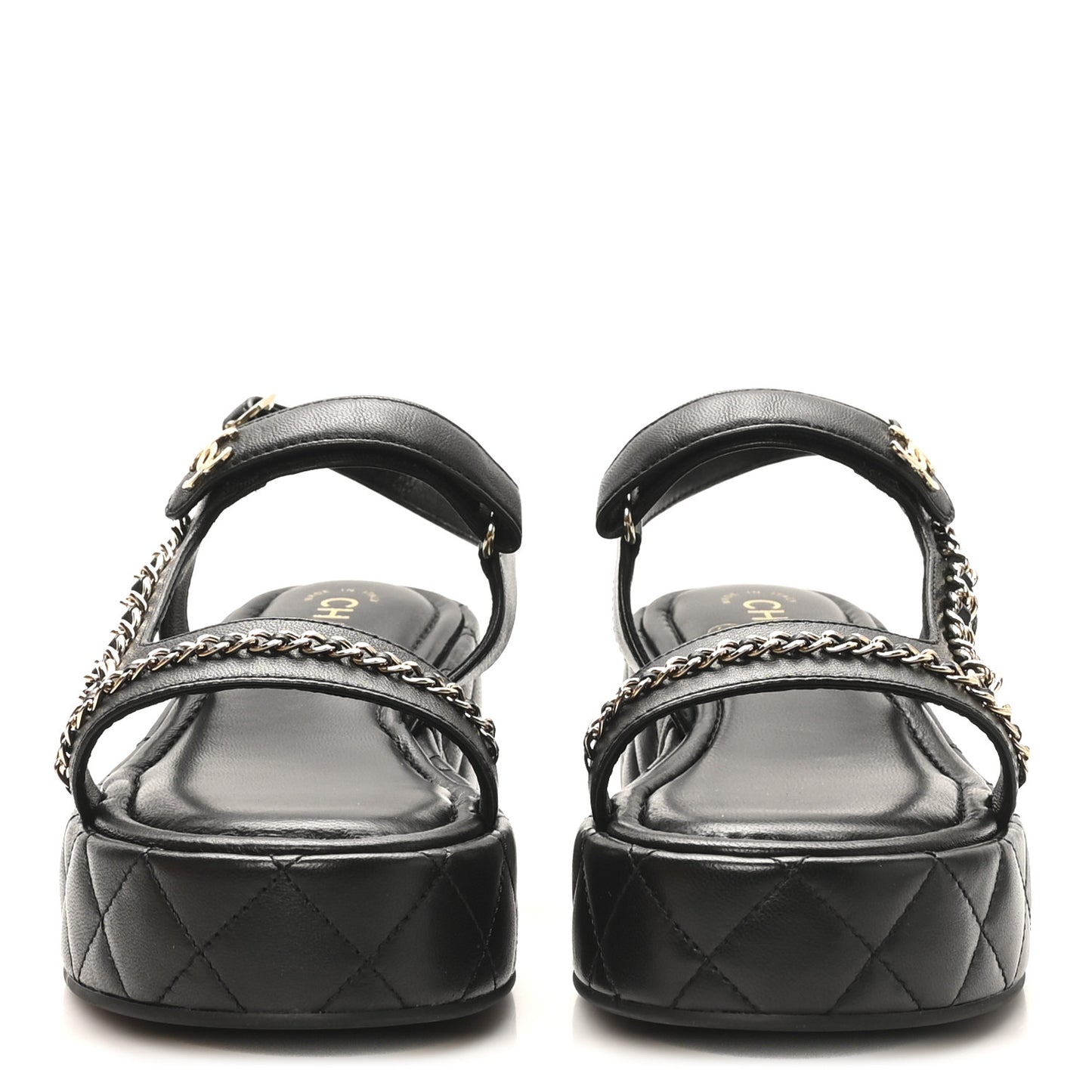 Lambskin Quilted Chain CC Platform Sandals 39.5 Black