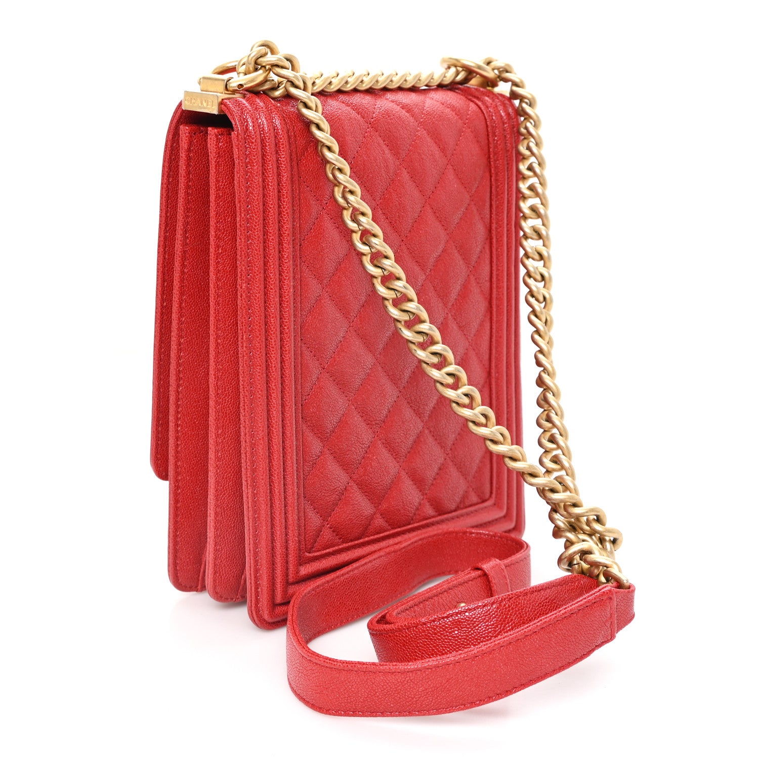 Chanel Caviar Quilted North South Boy Flap Red 3 of 10