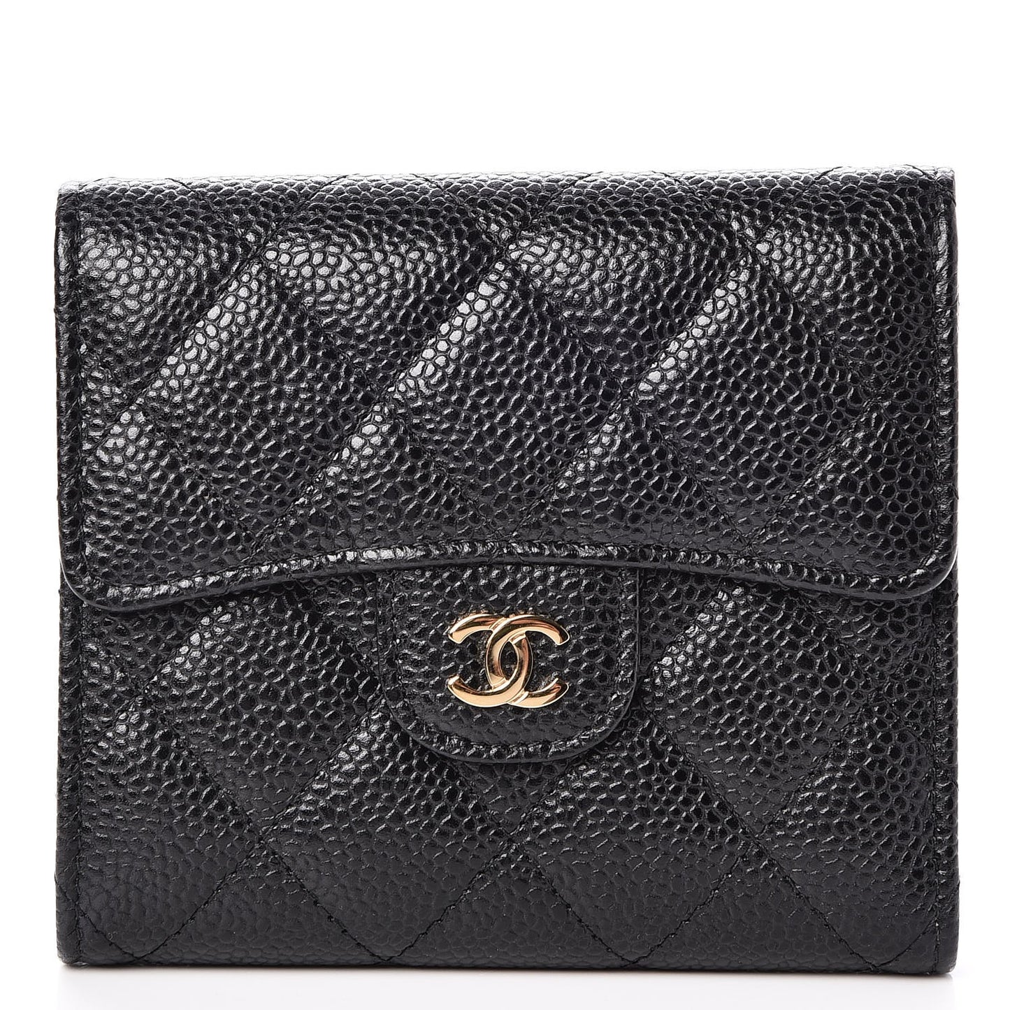 Caviar Quilted Compact Flap Wallet Black