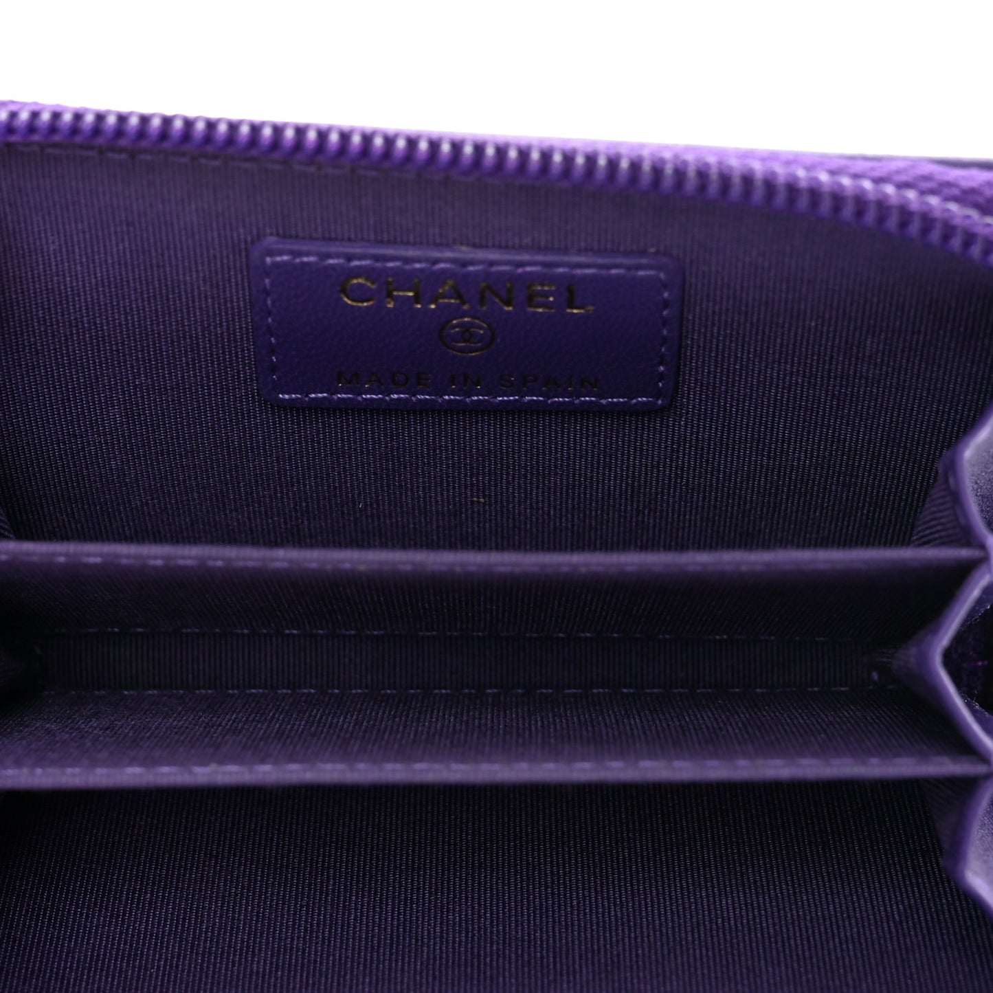Lambskin Quilted Boy Zip Around Coin Purse Wallet Purple