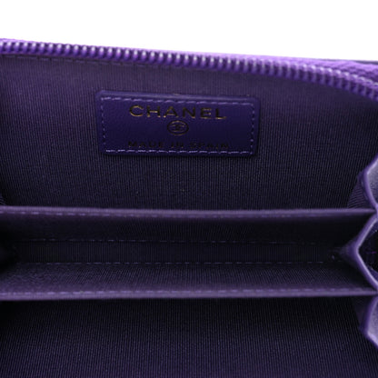 Chanel Lambskin Quilted Boy Zip Around Coin Purse Wallet Purple 5 of 8