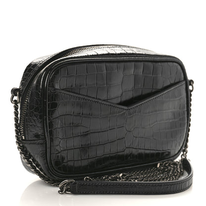 Saint Laurent Calfskin Crocodile Embossed Monogram Mini Lou Camera Bag Black 3 of 10