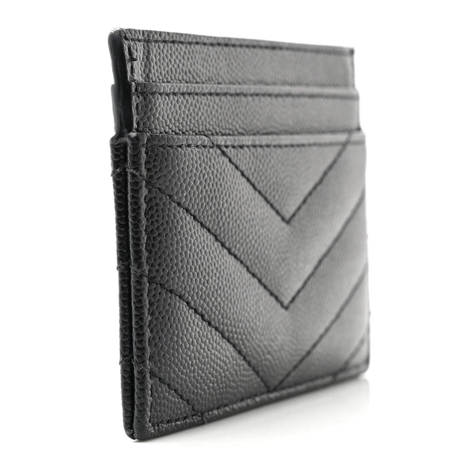 Saint Laurent Grain De Poudre Matelasse Chevron Monochrome Monogram Credit Card Case Black 3 of 12