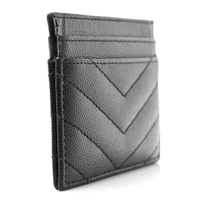 Saint Laurent Grain De Poudre Matelasse Chevron Monochrome Monogram Credit Card Case Black 3 of 12