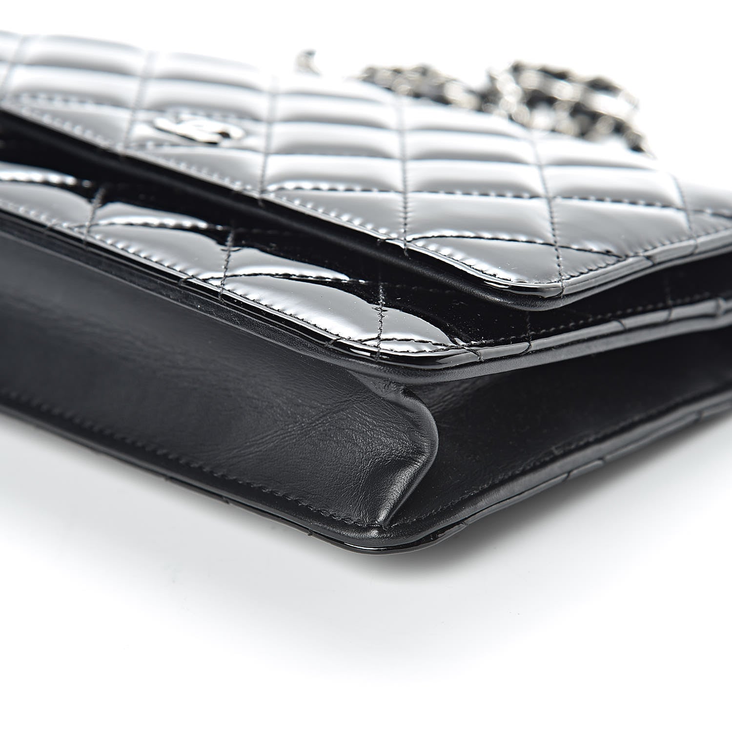 Chanel Patent Quilted Wallet On Chain WOC Black 12 of 13