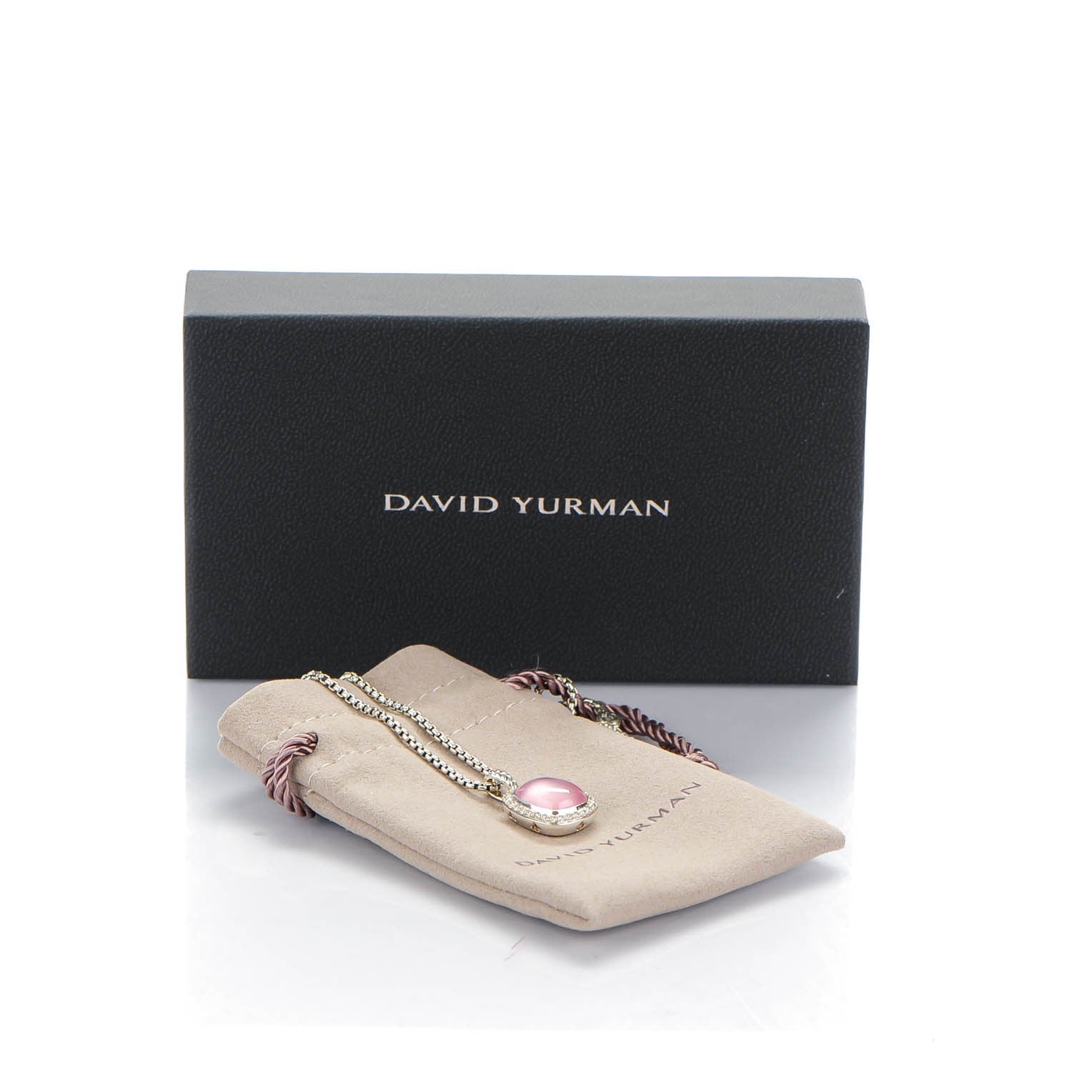 David Yurman Sterling Silver Pave Diamond Rose Quartz 12mm Noblesse Pendant Necklace 6 of 6