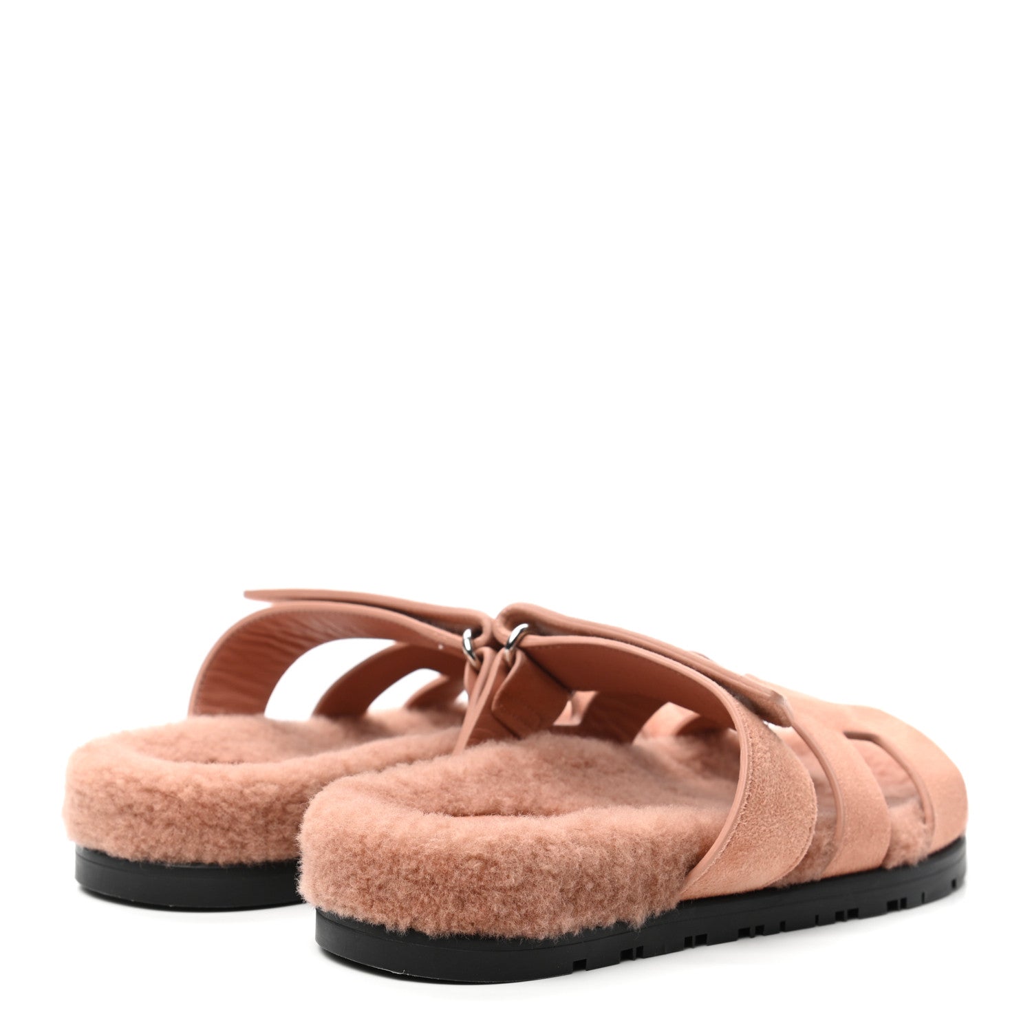 Hermes Suede Goatskin Woolskin Womens Chypre Sandals 35.5 Rose Aube 4 of 8