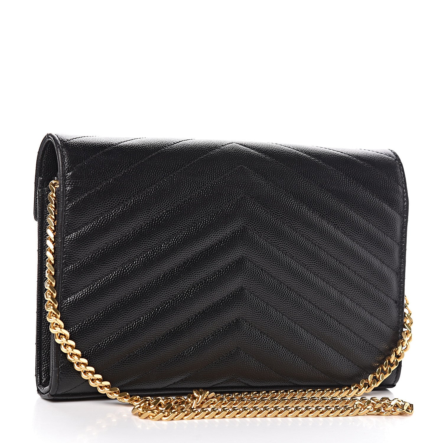 Saint Laurent Grain De Poudre Matelasse Chevron Monogram Chain Wallet Black 3 of 13
