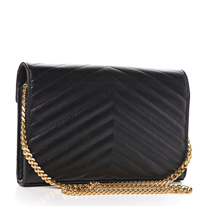 Saint Laurent Grain De Poudre Matelasse Chevron Monogram Chain Wallet Black 3 of 13
