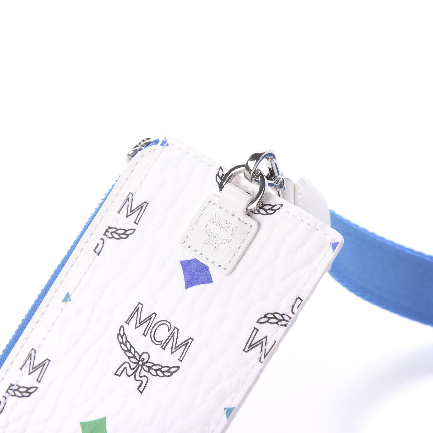 MCM Skyoptic Visetos Spectrum Diamond Mini Card Case Holder Lanyard White 7 of 7