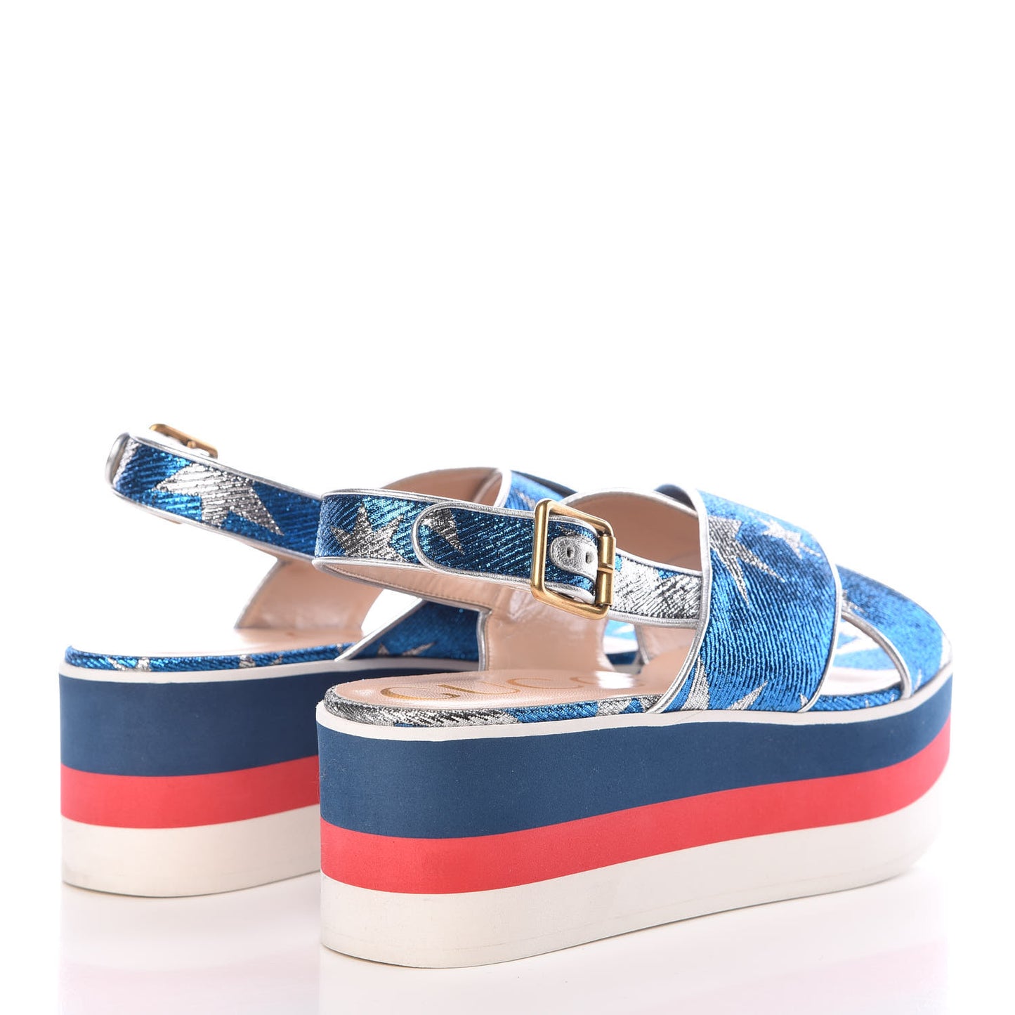 Nappa Silk Lurex Starry Sky Crossover Platform Sandals 40 Bluette Silver
