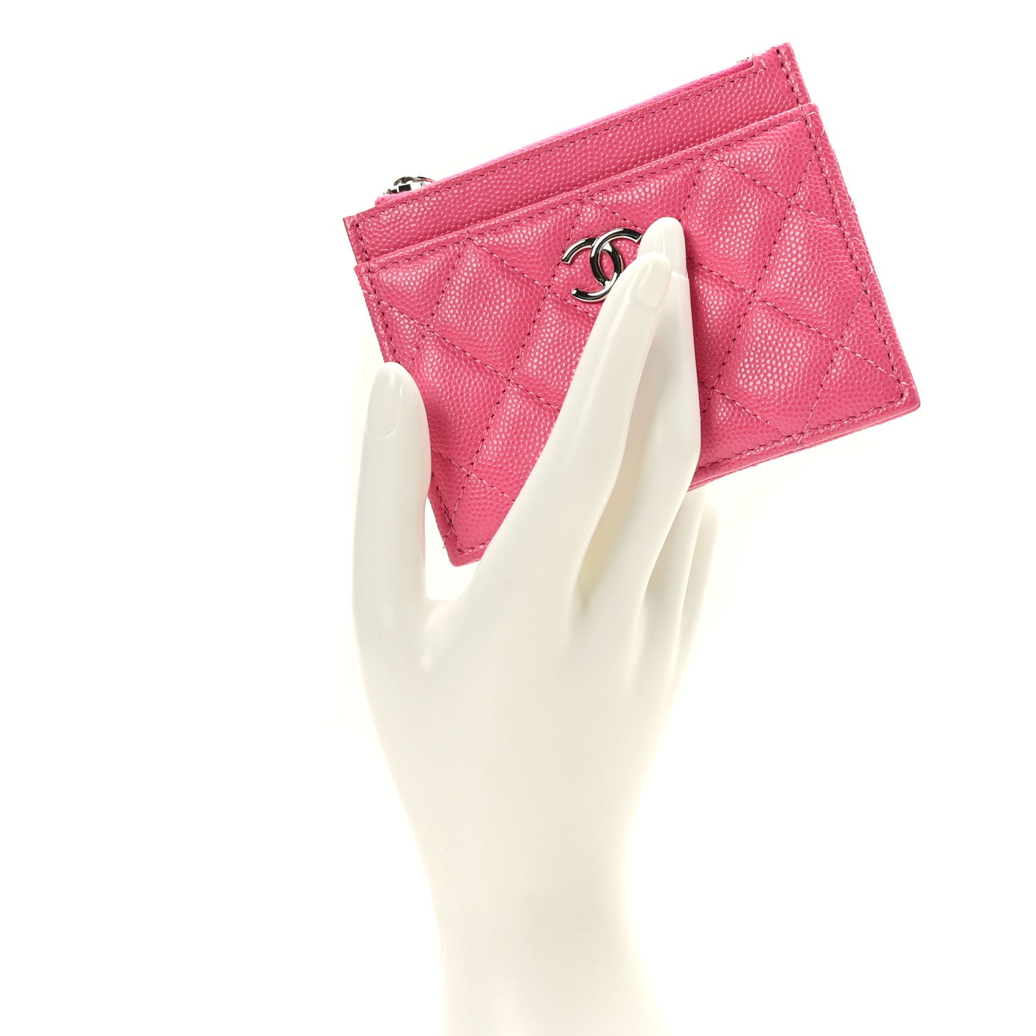Chanel Caviar Quilted CC Zip Card Holder Pink 2 of 9