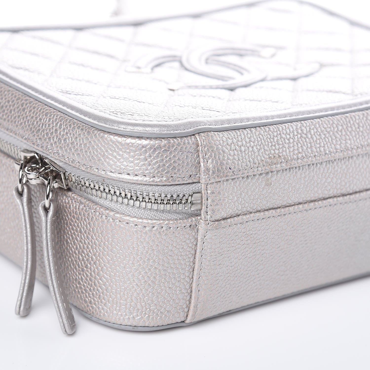 Chanel Metallic Caviar Quilted Medium CC Filigree Vanity Case Silver 8 of 13