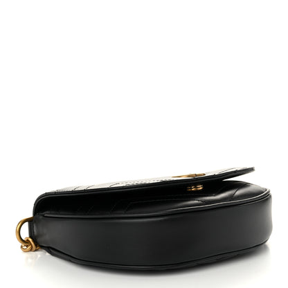 Gucci Calfskin Matelasse Mini GG Marmont Chain Half Moon Crossbody Bag Black 4 of 11