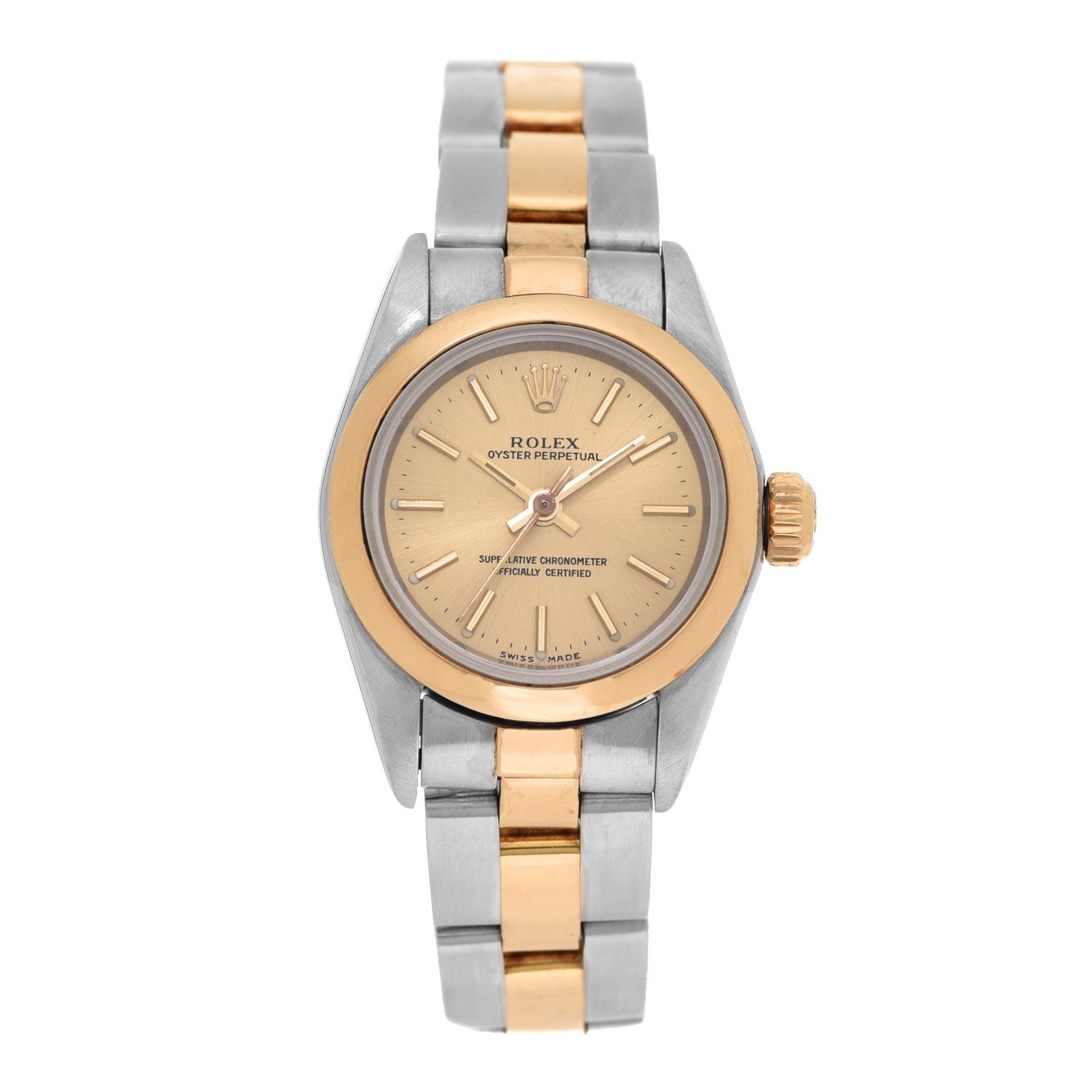 Rolex Stainless Steel 18K Yellow Gold 26mm Oyster Perpetual Watch Champagne 67183 1 of 5