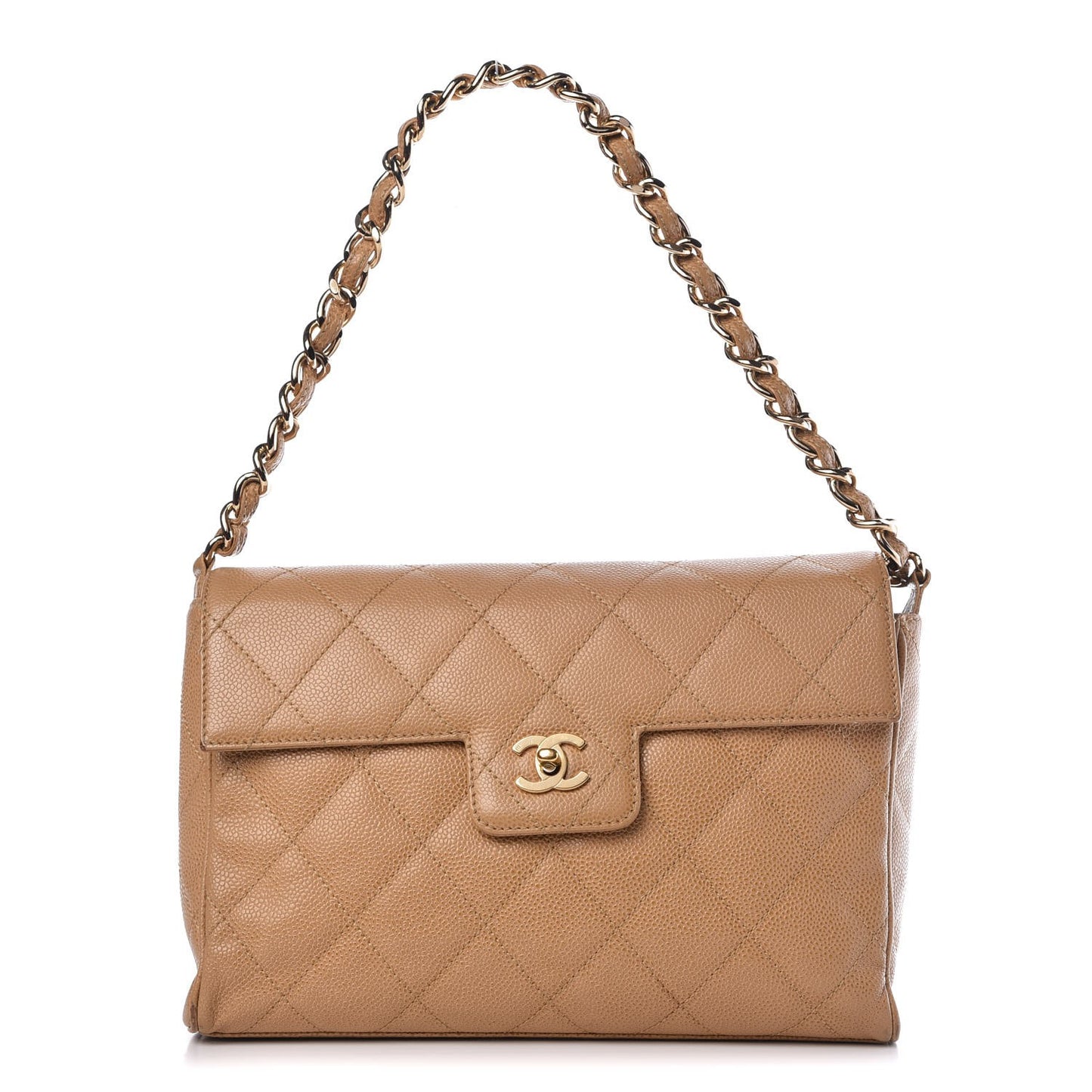 Caviar Quilted Medium Single Flap Beige