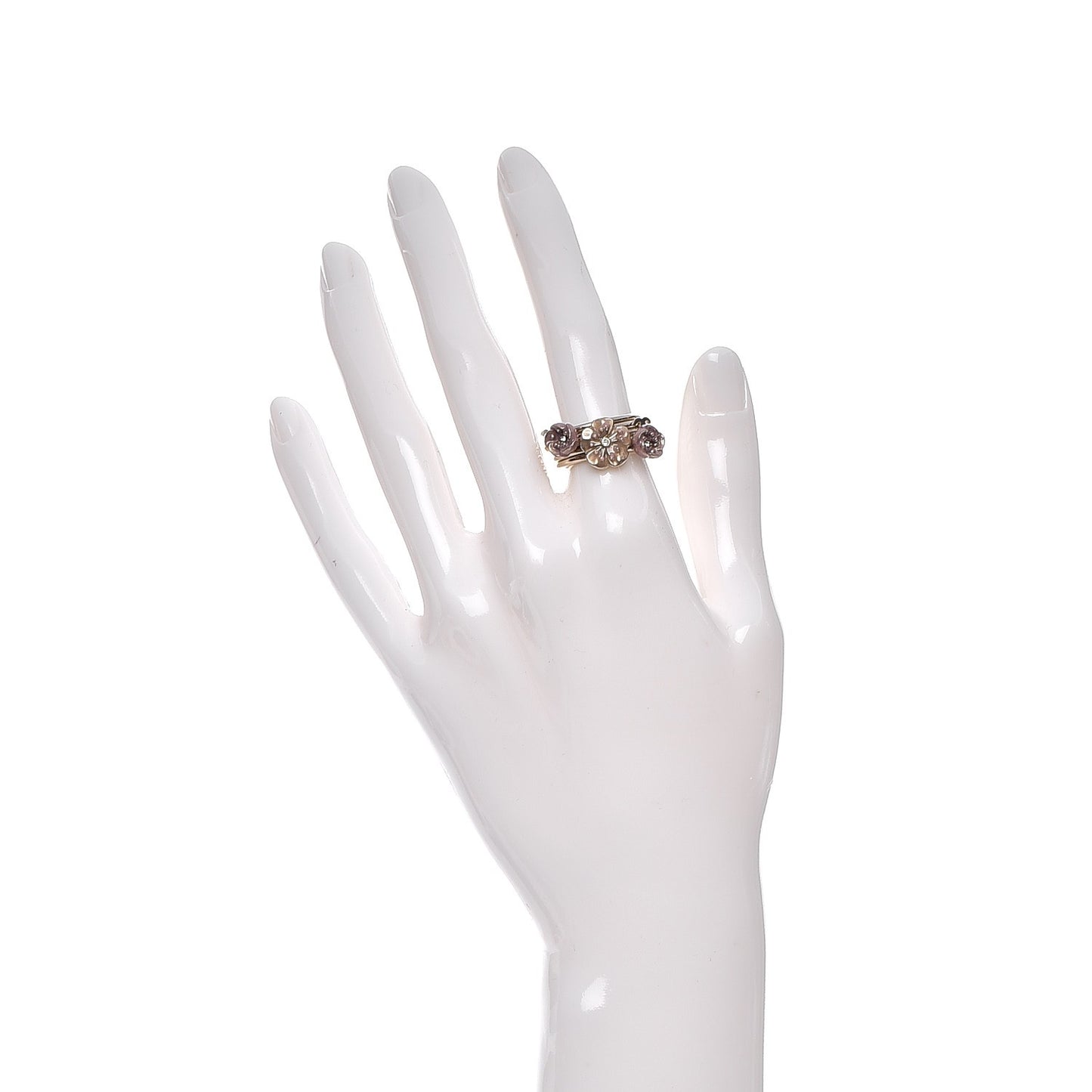 Enamel Camellia CC Stackable Ring Set 5 6