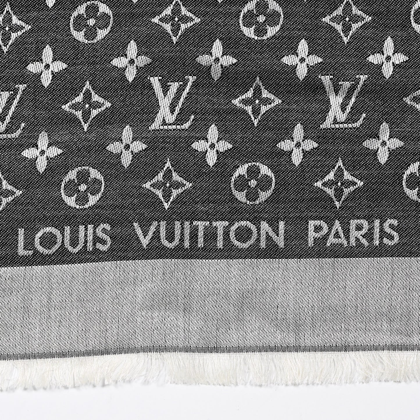 Silk Wool Monogram Denim Shawl Black