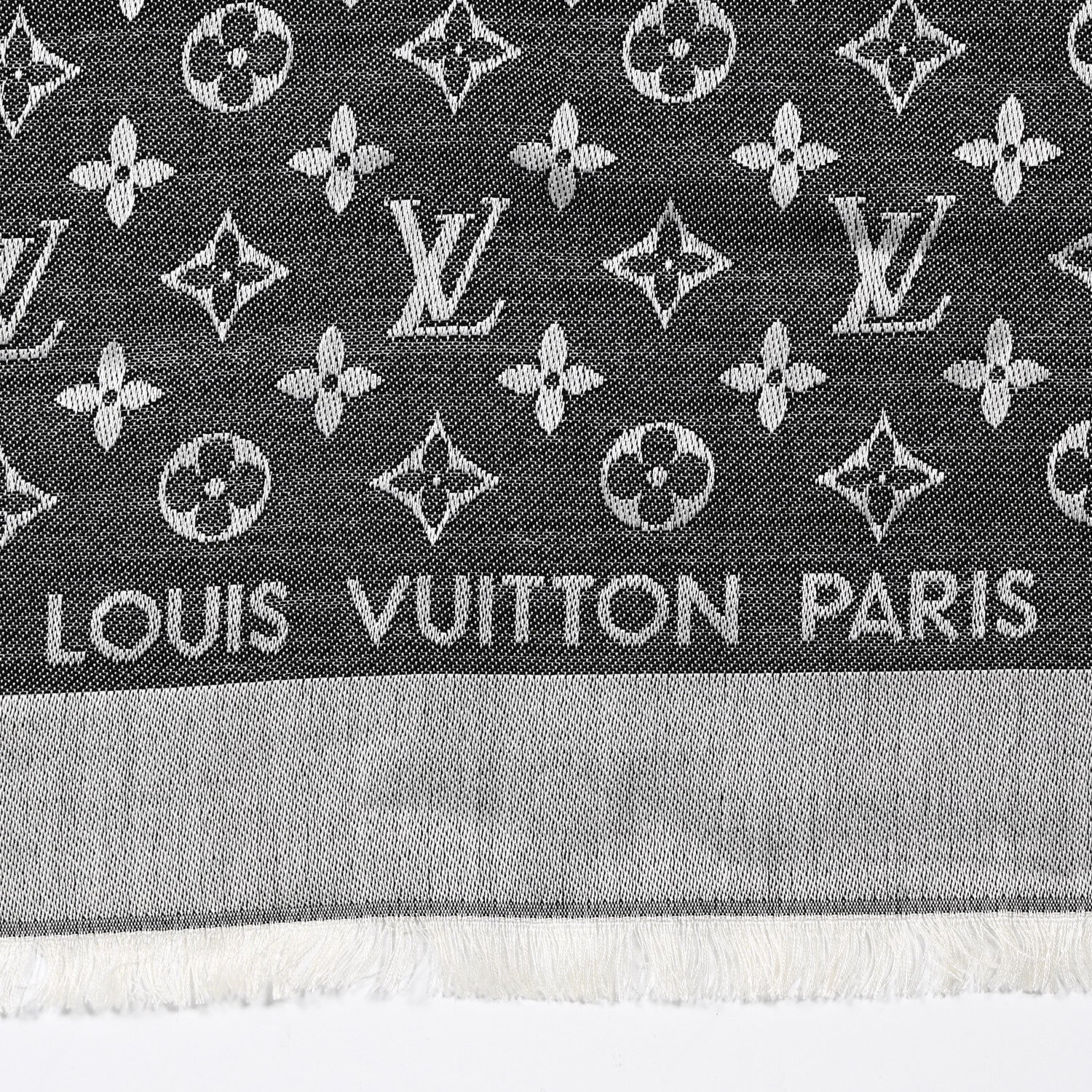 Louis Vuitton Silk Wool Monogram Denim Shawl Black 2 of 3
