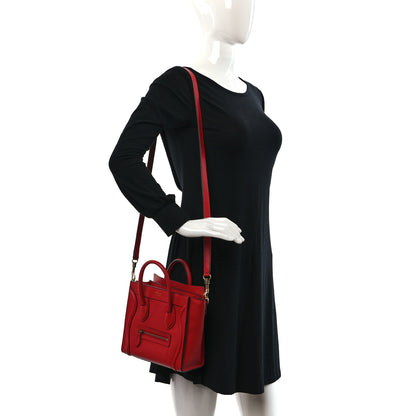 Celine Drummed Calfskin Nano Luggage Coquelicot 2 of 10