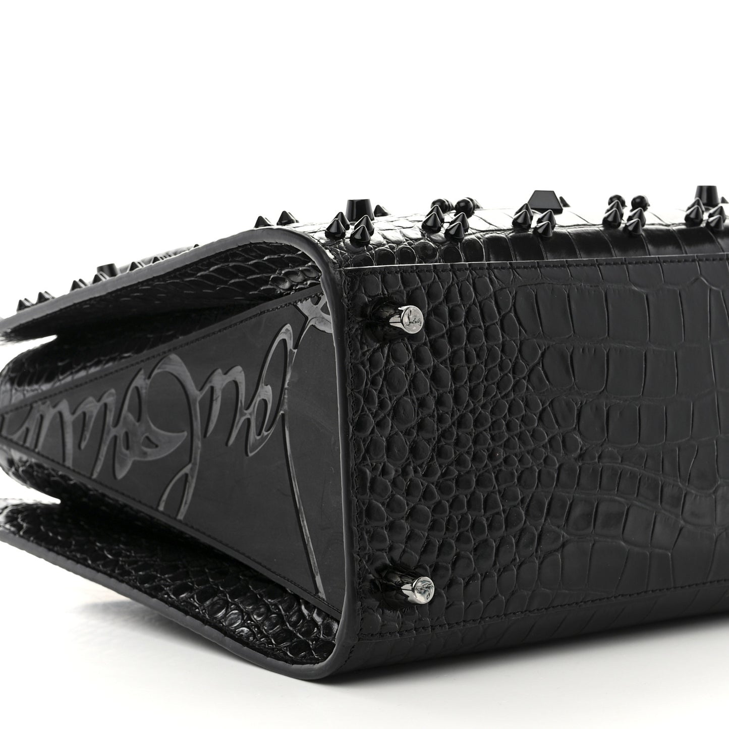 Calfskin Crocodile Embossed Studded Medium Paloma S Black