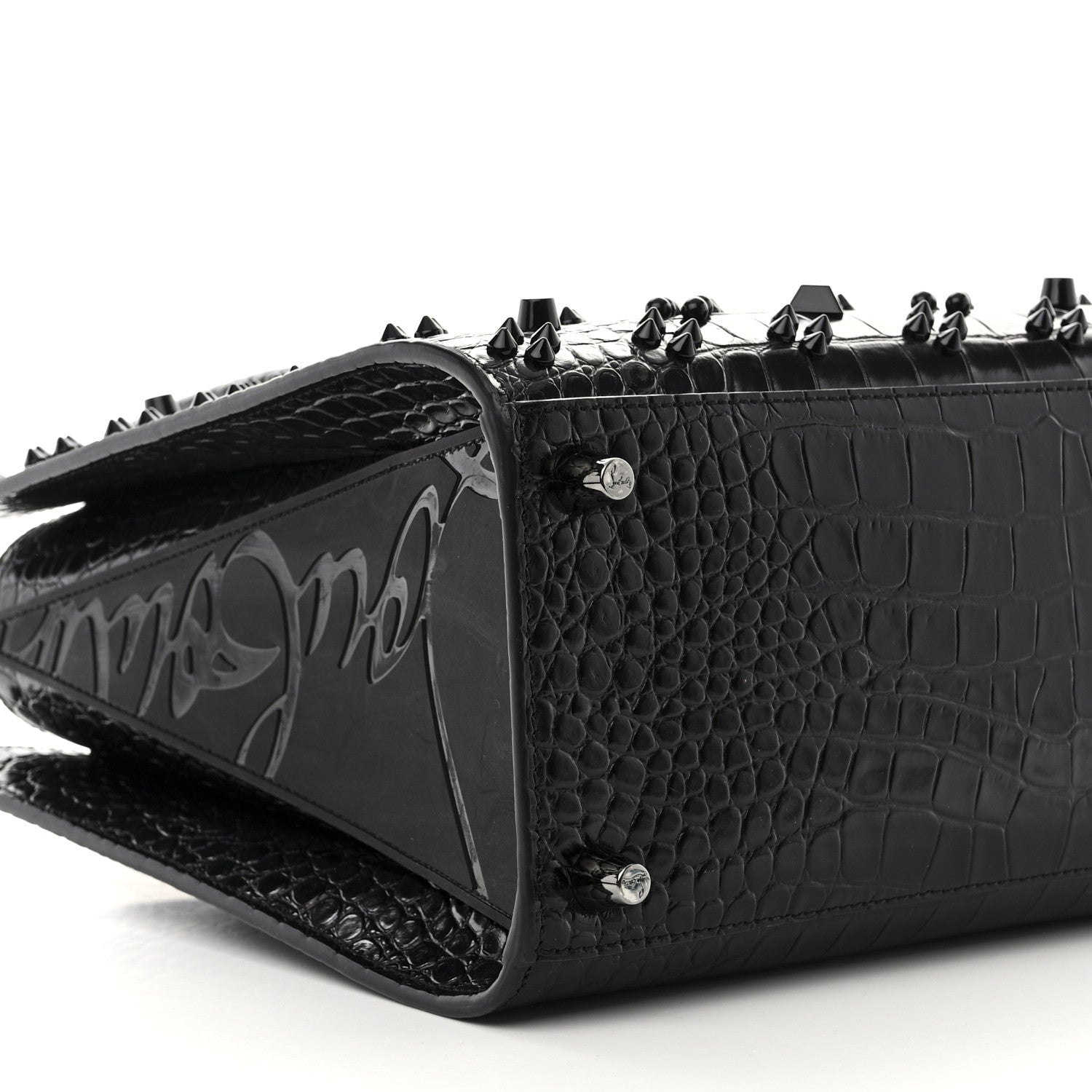 Christian Louboutin Calfskin Crocodile Embossed Studded Medium Paloma S Black 8 of 9