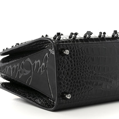 Christian Louboutin Calfskin Crocodile Embossed Studded Medium Paloma S Black 8 of 9