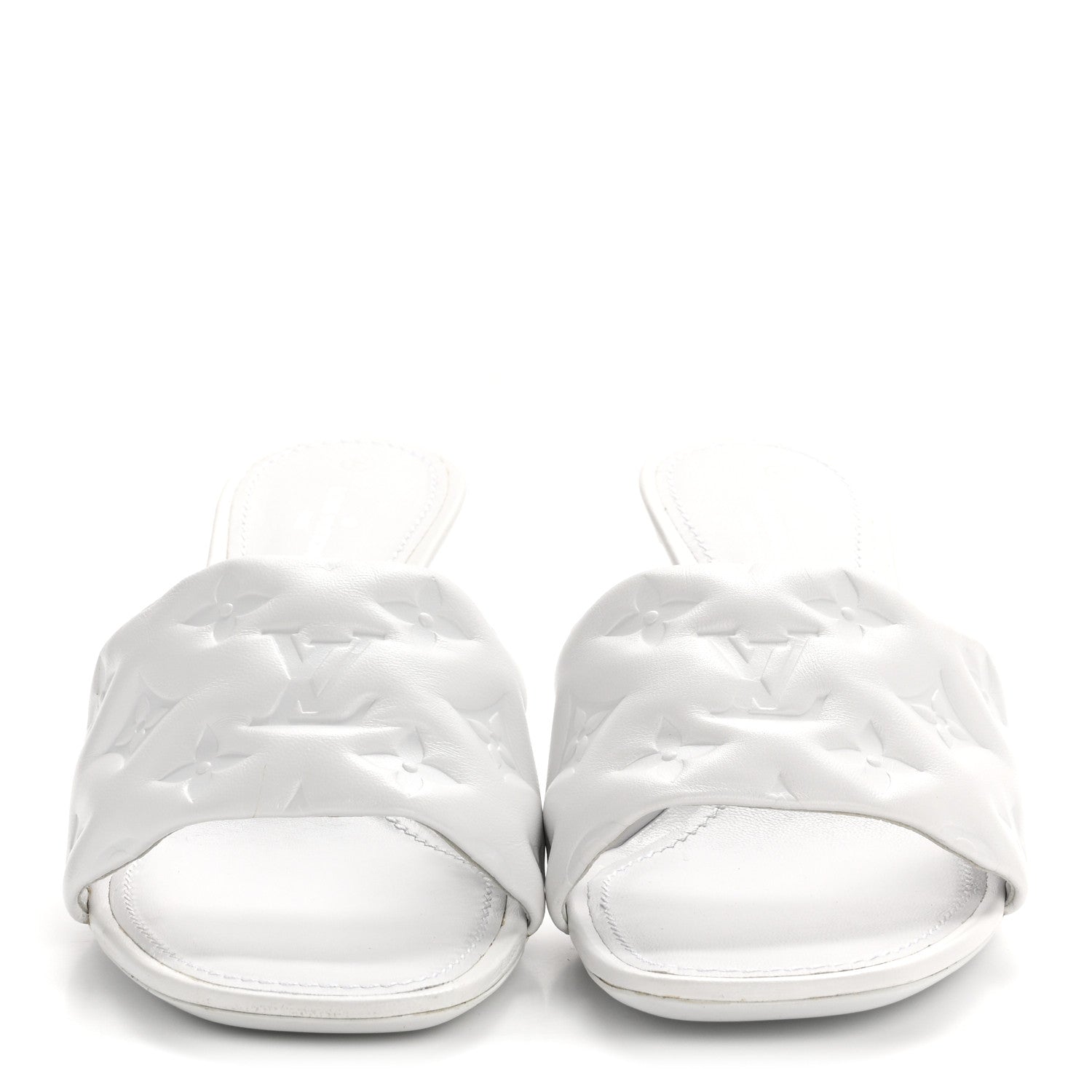 Louis Vuitton Lambskin Embossed Monogram Revival Mid Heel Mules 39 White 3 of 9