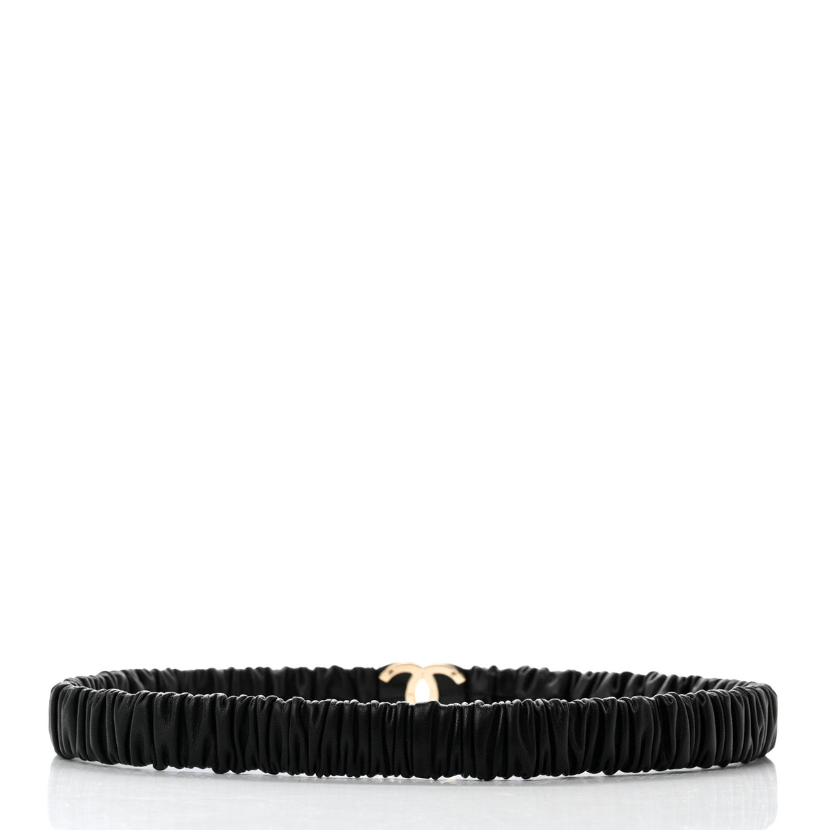 Lambskin Ruched CC Belt 80 32 Black