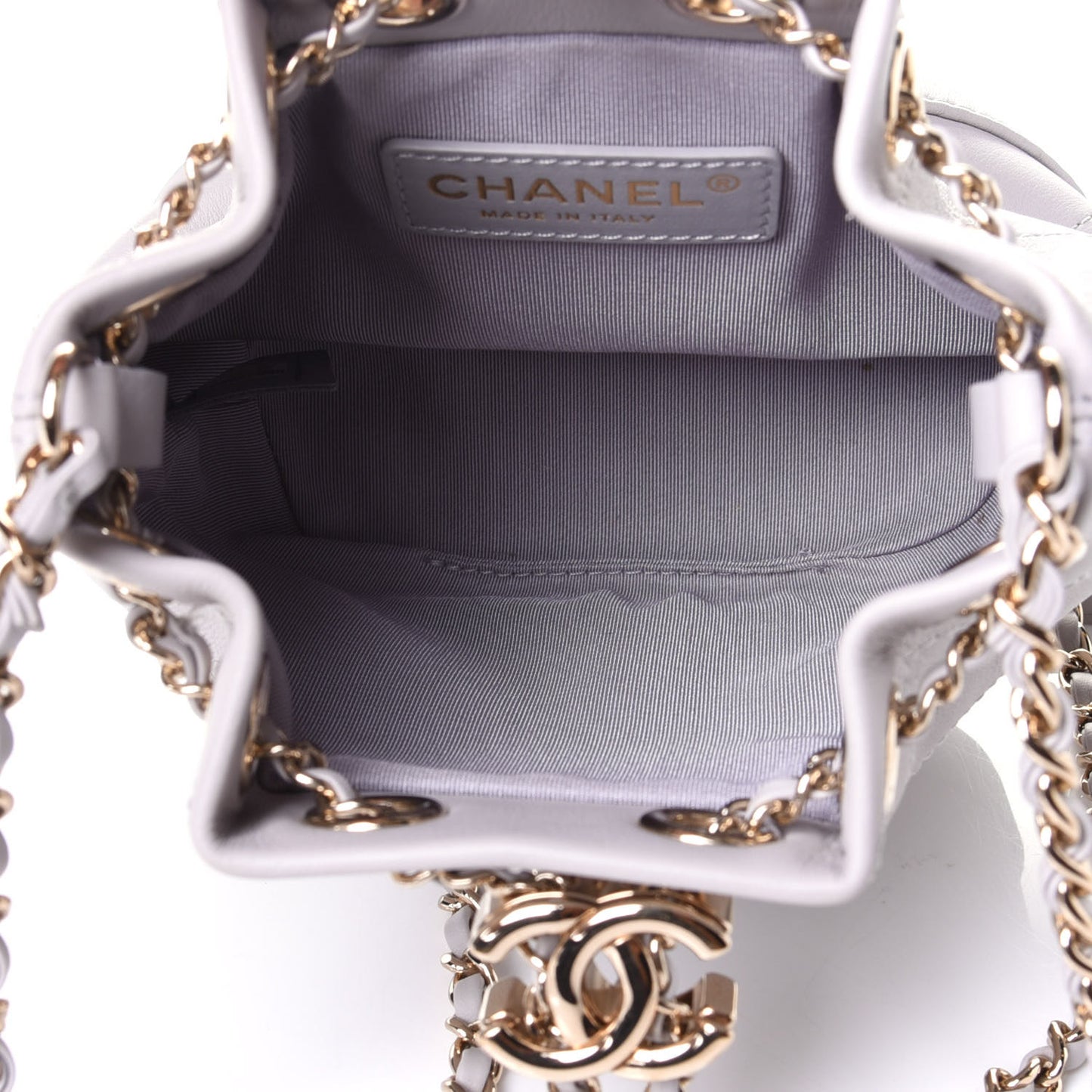 Calfskin Stitched Chain Bucket Bag Light Grey