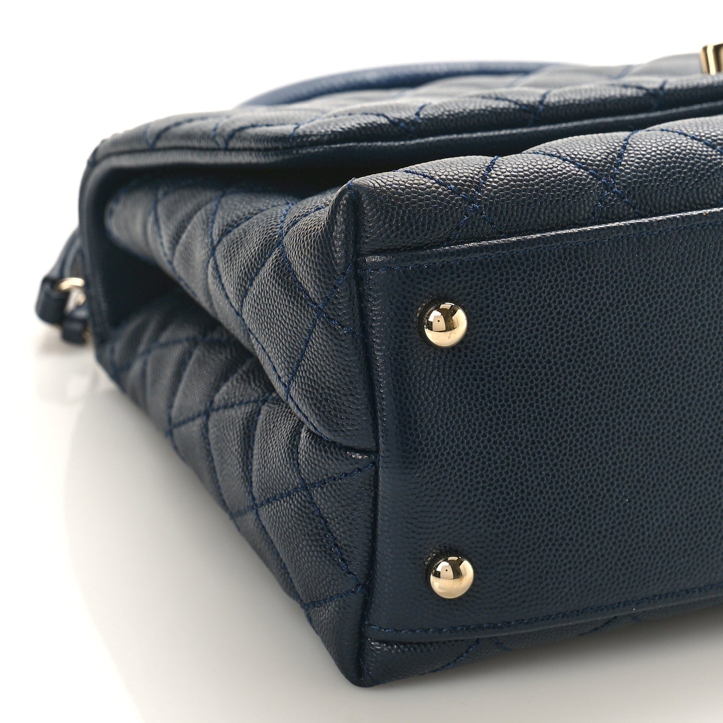 Caviar Lizard Embossed Quilted Small Coco Handle Flap Navy Blue