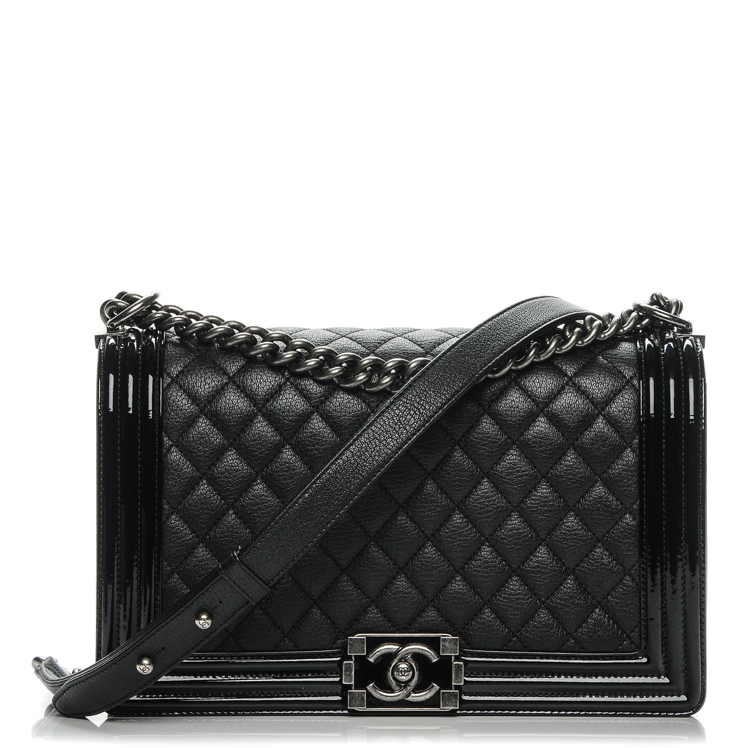 Chanel Goatskin Quilted Patent New Medium Duo Boy Flap Black 1 of 7