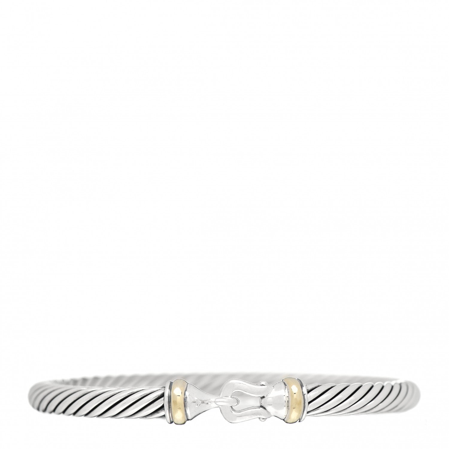 David Yurman Sterling Silver 18K Yellow Gold 5mm Cable Classic Buckle Bracelet 1 of 4