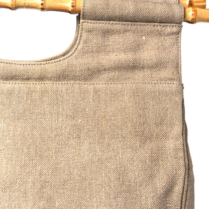 Chanel Canvas Calfskin Bamboo Handle Bag Beige 11 of 12