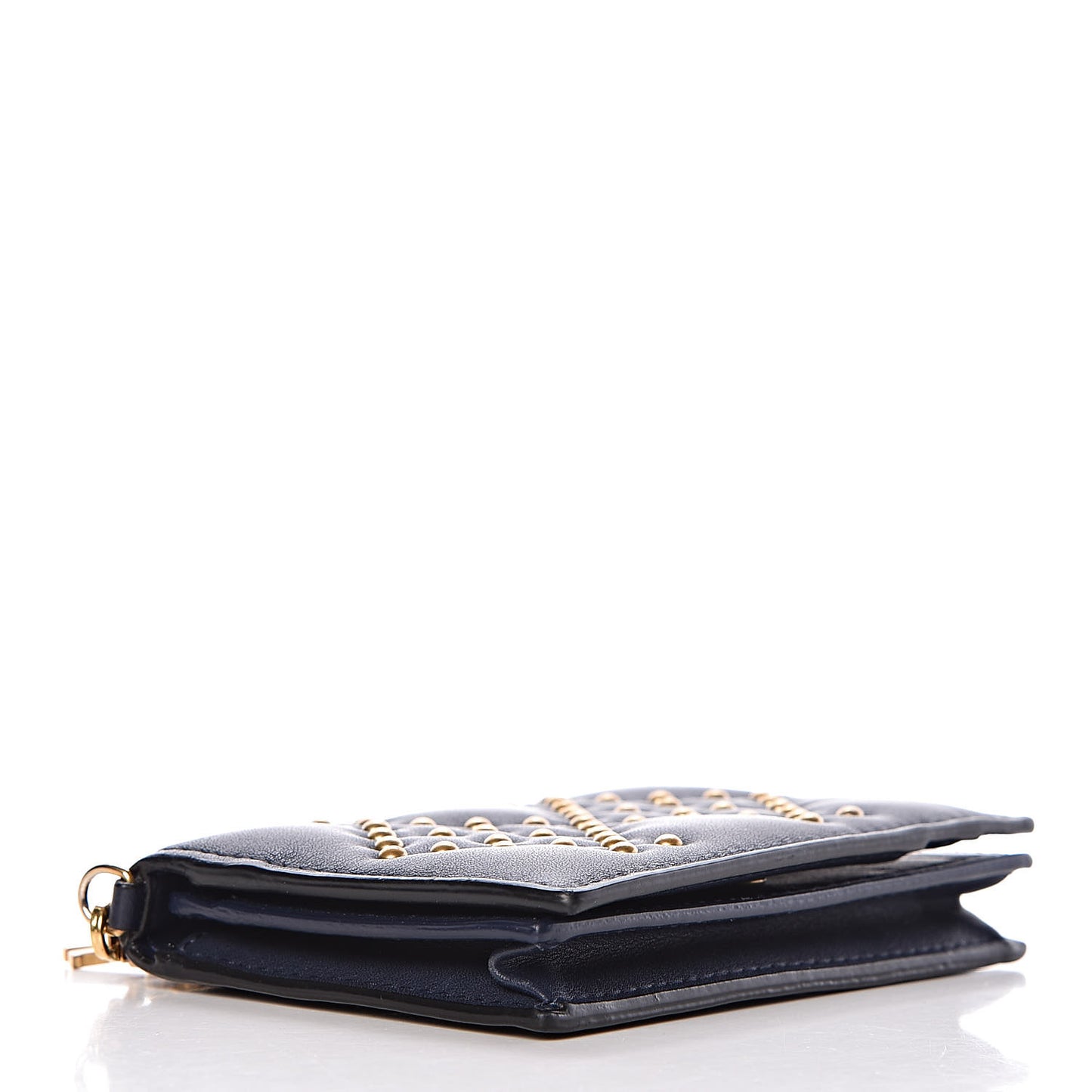 Lambskin Cannage Studded Lady Dior Card Holder Navy