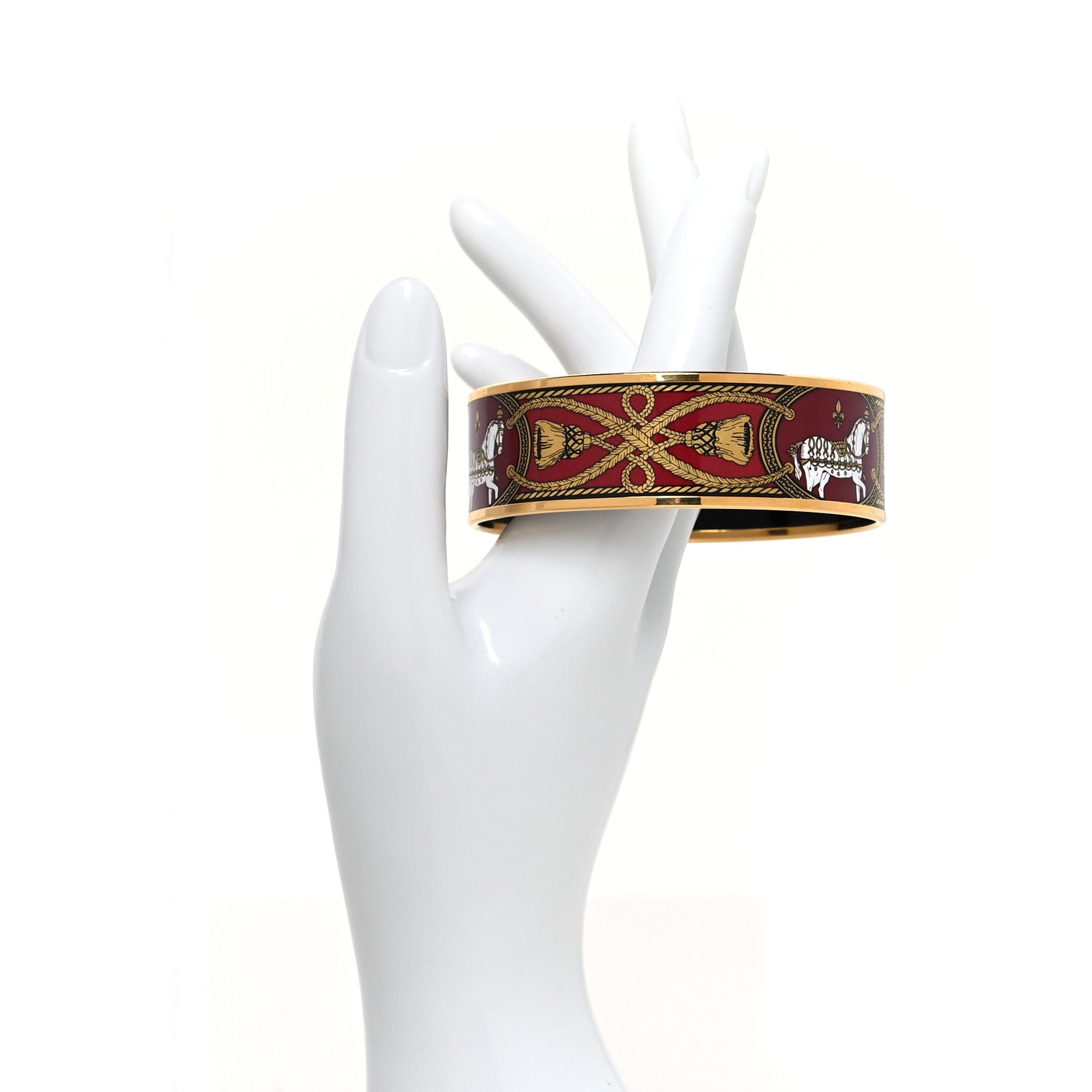 Hermes Enamel Printed Wide Grand Apparat Bracelet 65 Rouge 2 of 5