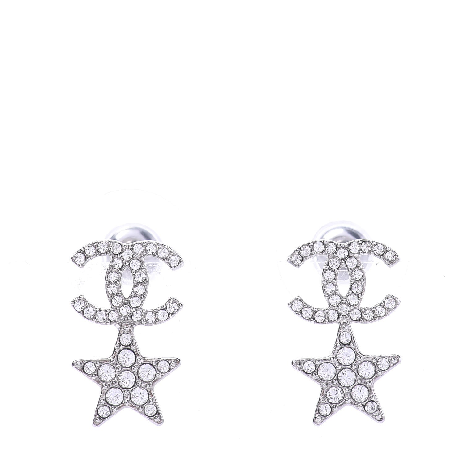 Chanel Crystal CC Star Earrings Silver 1 of 4